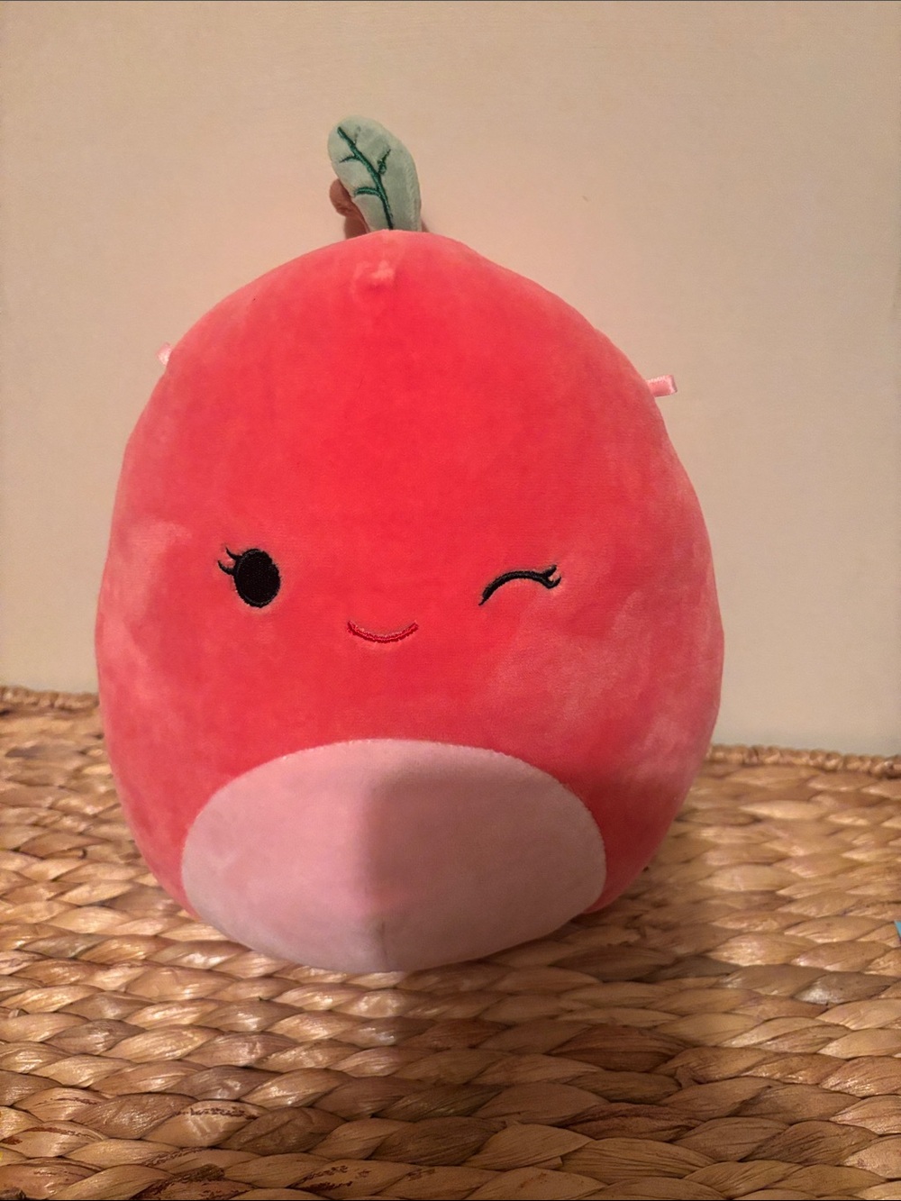 Squishmallows “Cherry” Coral Pink Plush Pet Toy - Soft Winking Fruit Plush